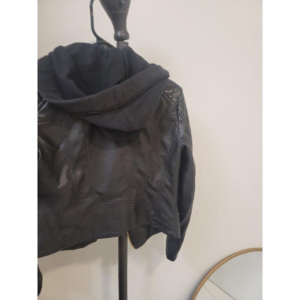Free People We The Free Monroe Vegan Leather Hooded Biker Jacket Size Xs Black - Picture 6 of 6